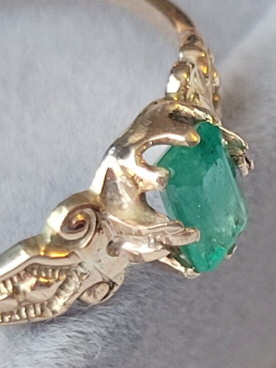 Victorian Natural Emerald Ring Antique Ostby Barton May Birthstone 10k - Picture 7 of 15